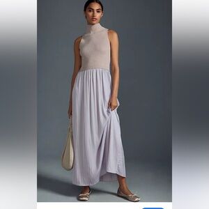 NWT By Anthropologie The Thea Sleeveless Twofer Maxi Dress Beige and Lavender M